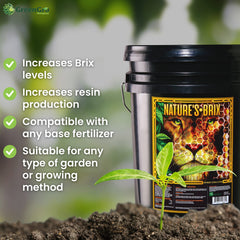 GreenGro mezcla de Nature's Brix disolviéndose uniformemente en agua, facilita aplicación inmediata