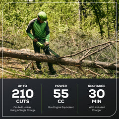 Greenworks batería 82V 4.0Ah posicionada, autonomía para trabajos largos