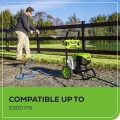 Greenworks primer plano de rosca M22 que facilita compatibilidad y conexión segura