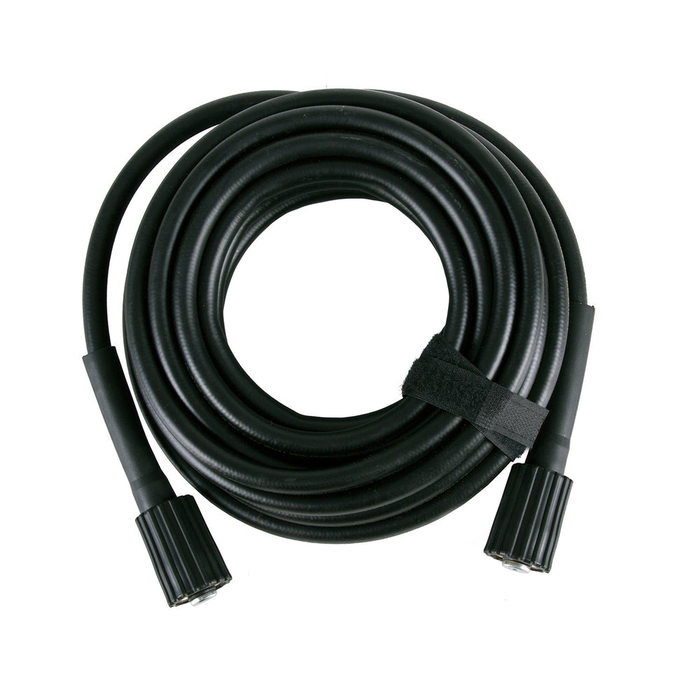 Greenworks manguera frontal 25 ft mostrando conector y alcance, mejora la limpieza