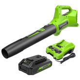 Greenworks soplador frontal mostrando diseño compacto y potencia