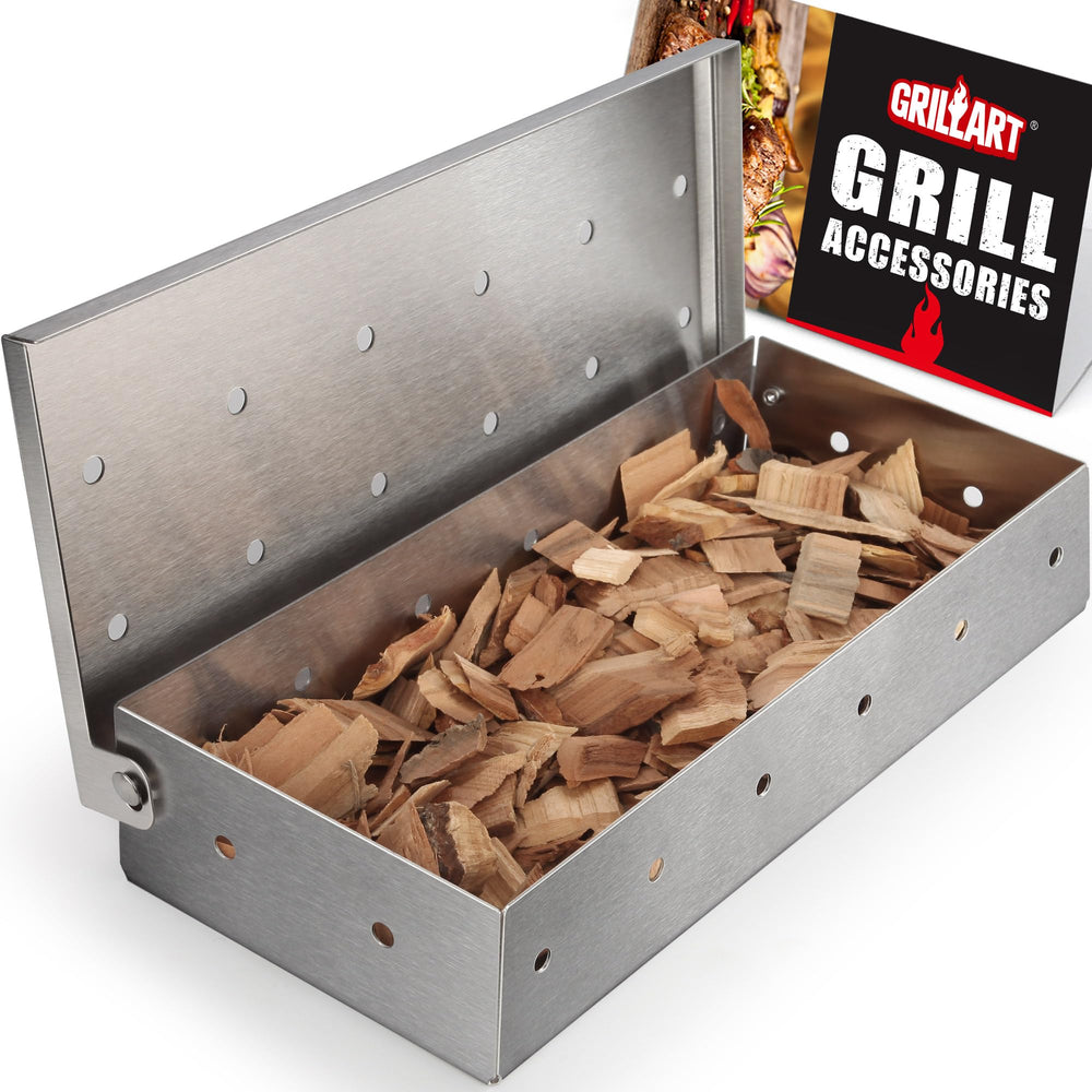 GRILLART caja ahumadora frontal mostrando construcción robusta y duradera