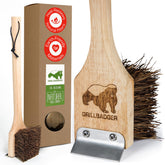 GRILLBADGER vista frontal del cepillo mostrando diseño y materiales naturales