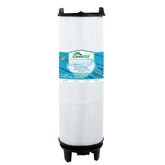 HANXER filtro cartucho frontal mostrando forma y dimensiones, mejora la claridad del agua