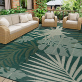 Homcomoda alfombra exterior frontal mostrando diseño vintage y protección UV