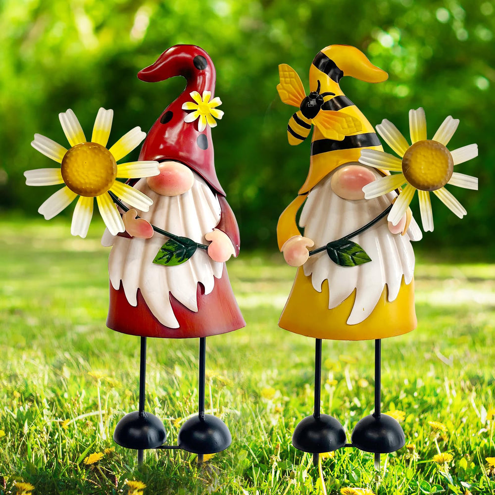 HONGLAND paquete frontal con dos gnomos metálicos, ideal para jardín y patio