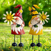 HONGLAND paquete frontal con dos gnomos metálicos, ideal para jardín y patio