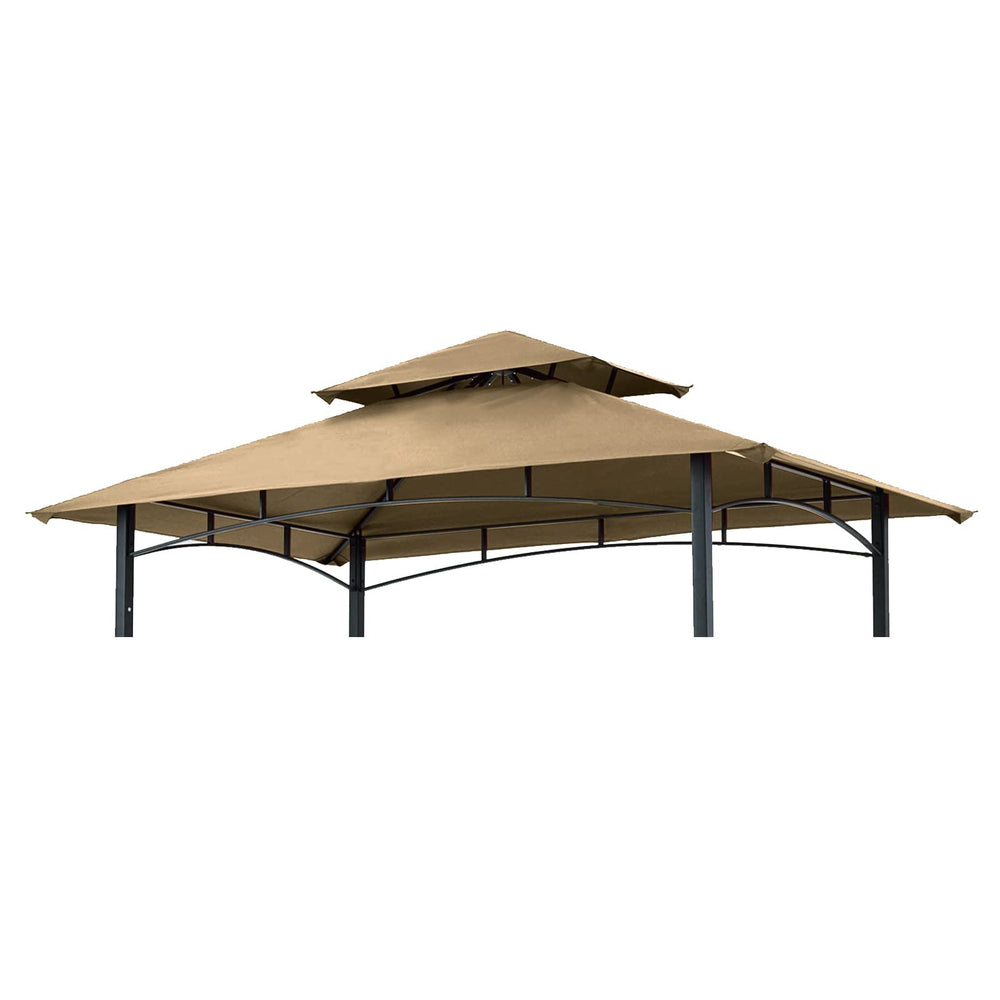 Hugline toldo frontal 5x8 khaki mostrando cobertura completa y apariencia renovada
