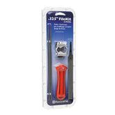Husqvarna kit afilado frontal mostrando todas las piezas y almacenamiento eficiente