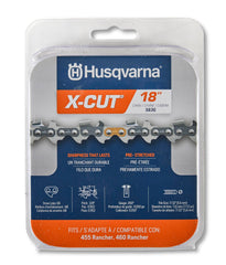 Husqvarna vista frontal del embalaje mostrando especificaciones y beneficio de compatibilidad
