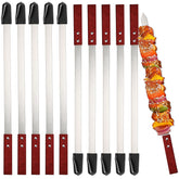 Idong vista frontal del pack de 10 pinchos mostrando longitud y mango, comodidad al asar