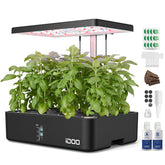 iDOO vista frontal del jardín hidropónico mostrando 12 pod y luz LED, ahorro de espacio