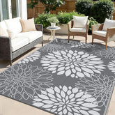 Ileading alfombra exterior frontal mostrando patrón floral y beneficio estético
