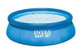 Intex vista frontal del paquete Easy Set mostrando la piscina lista para uso