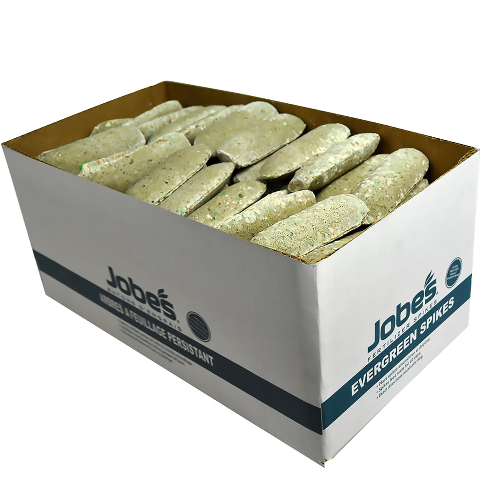 Jobe's Organics frente del paquete mostrando 160 estacas y beneficio de suministro prolongado