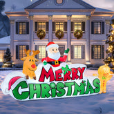 Joiedomi inflable frontal completo mostrando Merry Christmas y personajes, atractivo visual