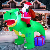 Joiedomi inflable frontal mostrando dinosaurio y Papá Noel, impacto visual exterior
