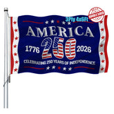 Joven bandera frontal 250 años, muestra el diseño con números 1776-2026