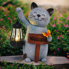 Juegoal estatua de gato frontal mostrando diseño acogedor y bienvenida