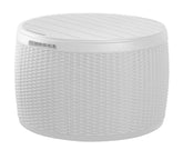 Keter cofre frontal blanco mostrando diseño rattan y beneficio estético