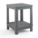 Keter mesa lateral frontal mostrando diseño gris y estabilidad para bebidas