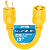 Kohree adaptador frontal mostrando enchufe L5-30P y toma L14-30R, conexión segura
