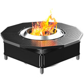 Lezbanz mesa frontal mostrando ajuste alrededor de Solo Stove y protección visible
