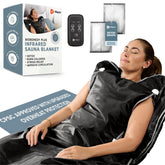 LifePro vista frontal del empaque mostrando la manta sauna y accesorios