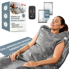 LifePro manta sauna frontal mostrando tamaño y diseño, facilita sesiones domésticas