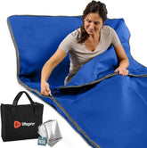 LifePro vista frontal del saco sauna mostrando dimensiones y cierre