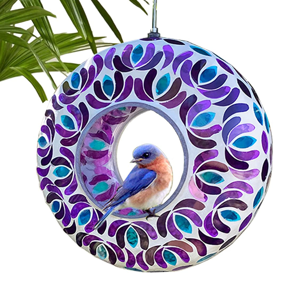 Lily's Home comedero colgante frontal muestra colores morado y azul y decora el jardín