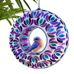 Lily's Home comedero colgante frontal muestra colores morado y azul y decora el jardín