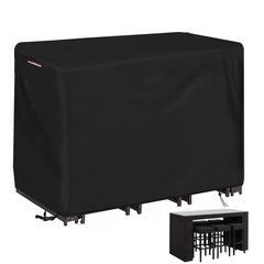 Loenel vista frontal de la funda protegiendo mesa bar, protección impermeable
