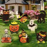 Maitys cartel frontal de jardín mostrando bruja y calabaza, decora fácilmente