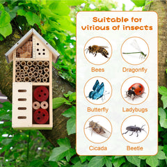 Maitys interior con bambú y virutas que ofrece refugio para abejas y mariquitas