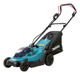 Makita DLM330Z vista frontal mostrando ancho de corte y diseño compacto