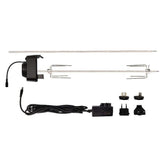 Masterbuilt kit rotisserie vista frontal mostrando varillas y garras, facilita asados uniformes