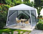 MASTERCANOPY vista frontal del gazebo mostrando sombra amplia
