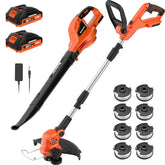 MAXLANDER vista frontal del kit completo con recortadora y soplador, ideal para jardín