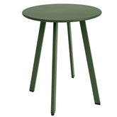 Meluvici mesa auxiliar frontal verde oscuro mostrando diseño y estabilidad
