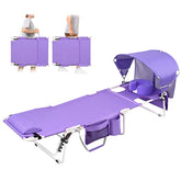 Minndudu silla de bronceado frontal mostrando dosel y abertura facial para confort