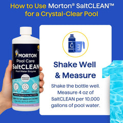 Morton SaltCLEAN aplicación en piscina demostrando agua más clara