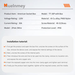 Muelnmey primer plano de la clavija NEMA TT-30P mostrando conexión segura
