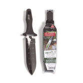 Nisaku NJP801 frontal del cuchillo mostrando hoja y funda, herramienta duradera