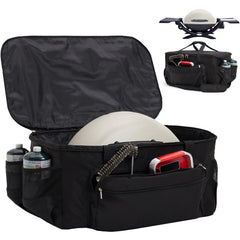 NOELIFE bolsa frontal mostrando ajuste con parrilla Weber para protección
