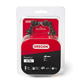 Oregon cadena de 18" vista frontal mostrando ajuste y acabado blued para mayor durabilidad
