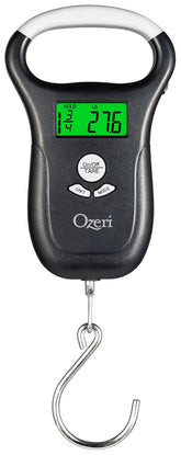 Ozeri dispositivo frontal mostrando pantalla y botones, lectura rápida
