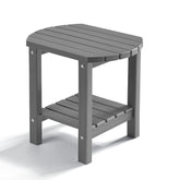 PASAMIC mesa auxiliar frontal gris mostrando forma oval y superficie resistente