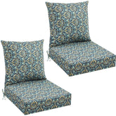 Patelai vista frontal del par de cojines paisley, renueva tu patio con estilo