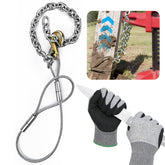 Pecarfam kit frontal mostrando cable, cadena y guantes para extracción segura